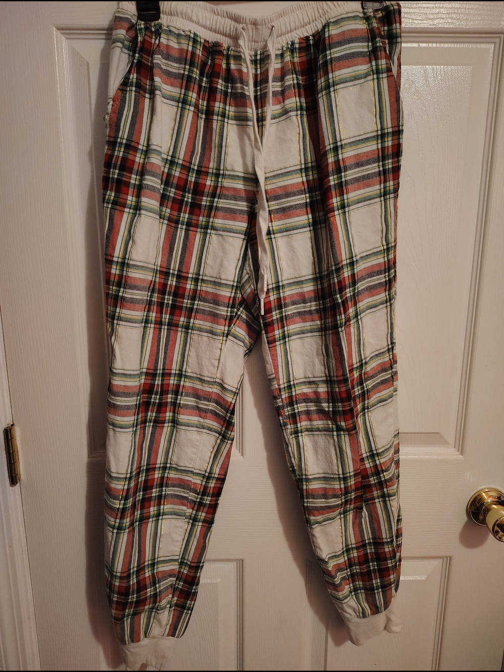 Secret Treasures Cream Plaid Drawstring Lounge Pants M